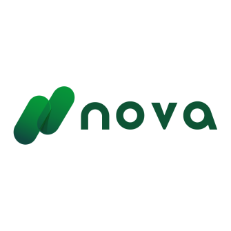Logotyp för Nova, med texten 'Nova' i gröna nyanser och en grafisk symbol till vänster som består av två lutande, överlappande former i grönt.